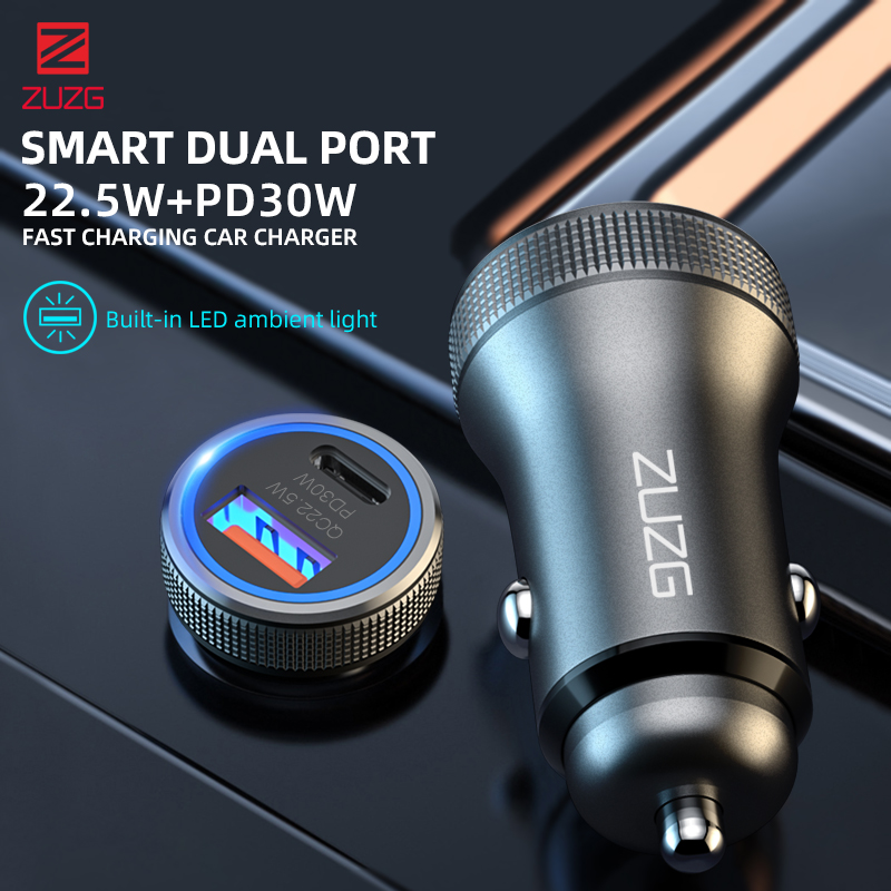 ZC-C15PD-GREY Smart Dual Port PD Fast Charge Car Charger