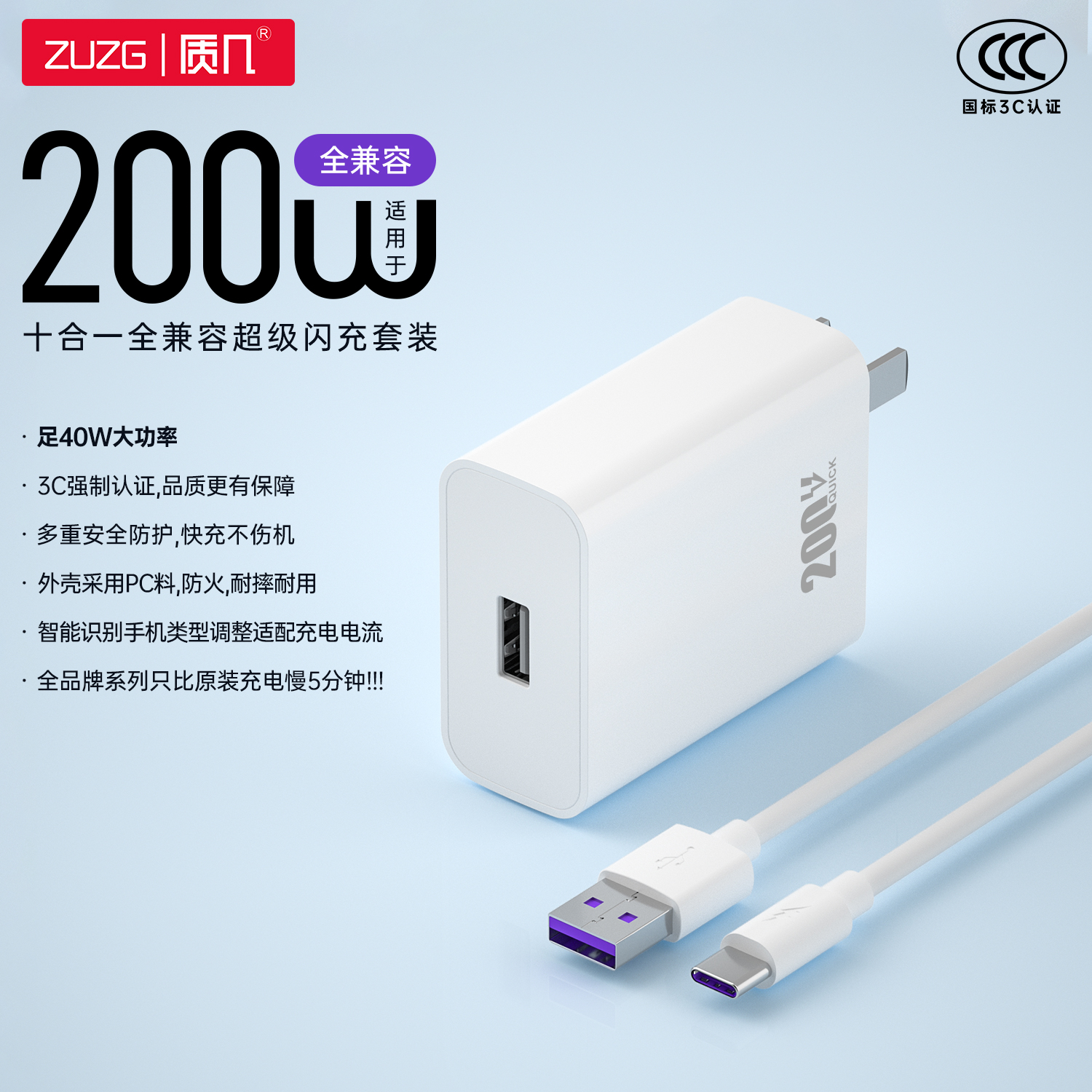 ZC-UC09ST升级款200W全兼容显标快充充电器